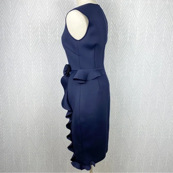 NERO by Jatin Varma Navy Blue Scuba Ruffle Cocktail Dress. - Picture 3 of 13